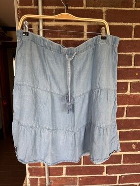 J. Jill Light Blue Tiered Denim Skirt with Drawstring